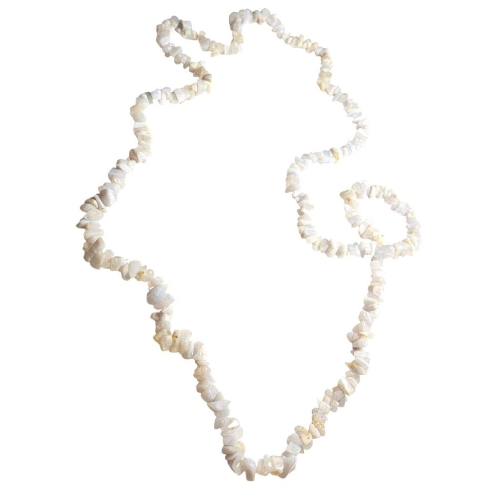 Vintage Necklace White Quartz Chip Beaded 16" No Finding Natural Stone Boho
